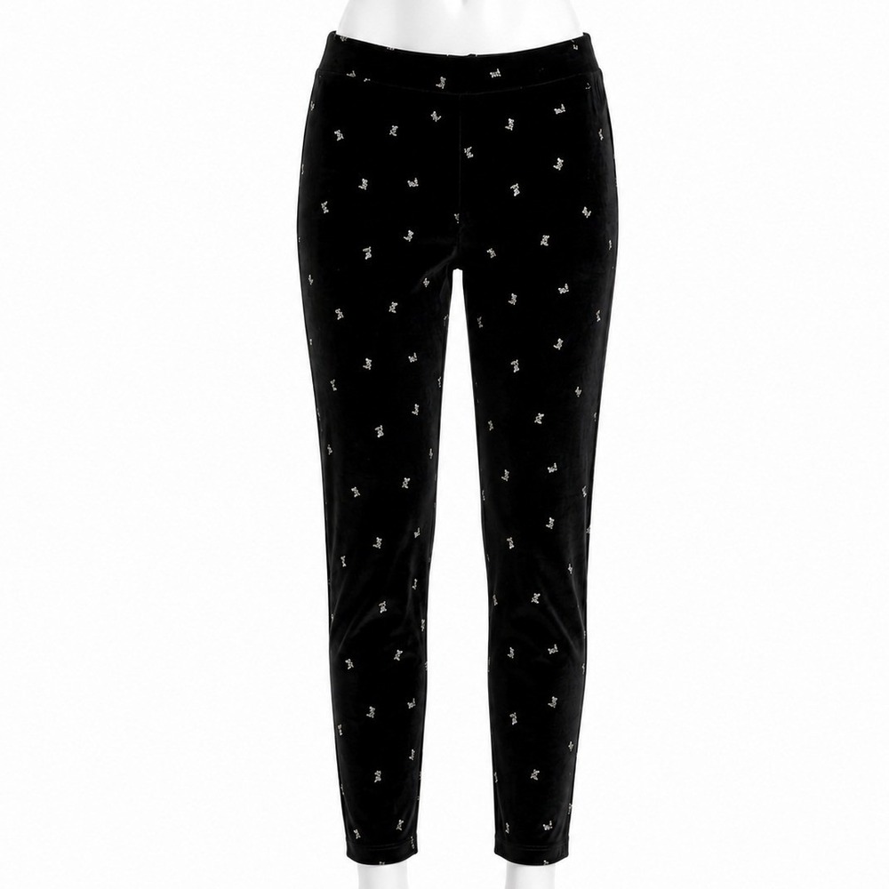 J.Crew Velvet Trousers Women 12 Black Floral Berry Embroidered Tapered Side‎ Zip